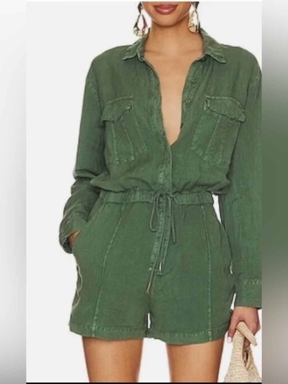 Young Fabulous & Broke Women's Romper S Lakeside Linen Green REVOLVE YFB S